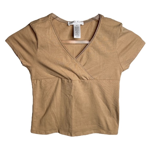 White Fawn Brown/Nude Criss Cross Crop Top - Picture 1 of 4